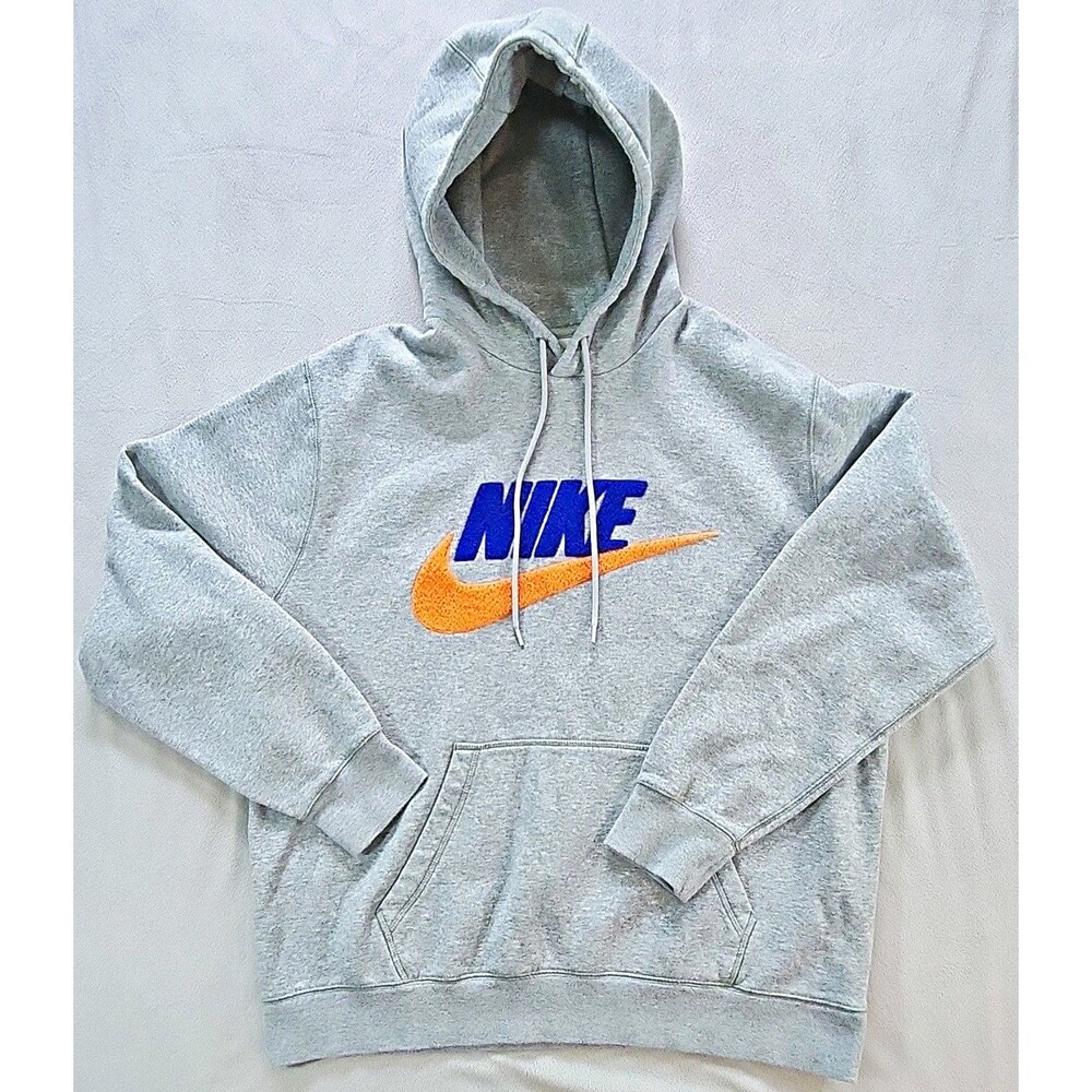 Nike Men's Gray Pullover Fleece Hoodie w/ Logo & Pockets, Size L Regular
